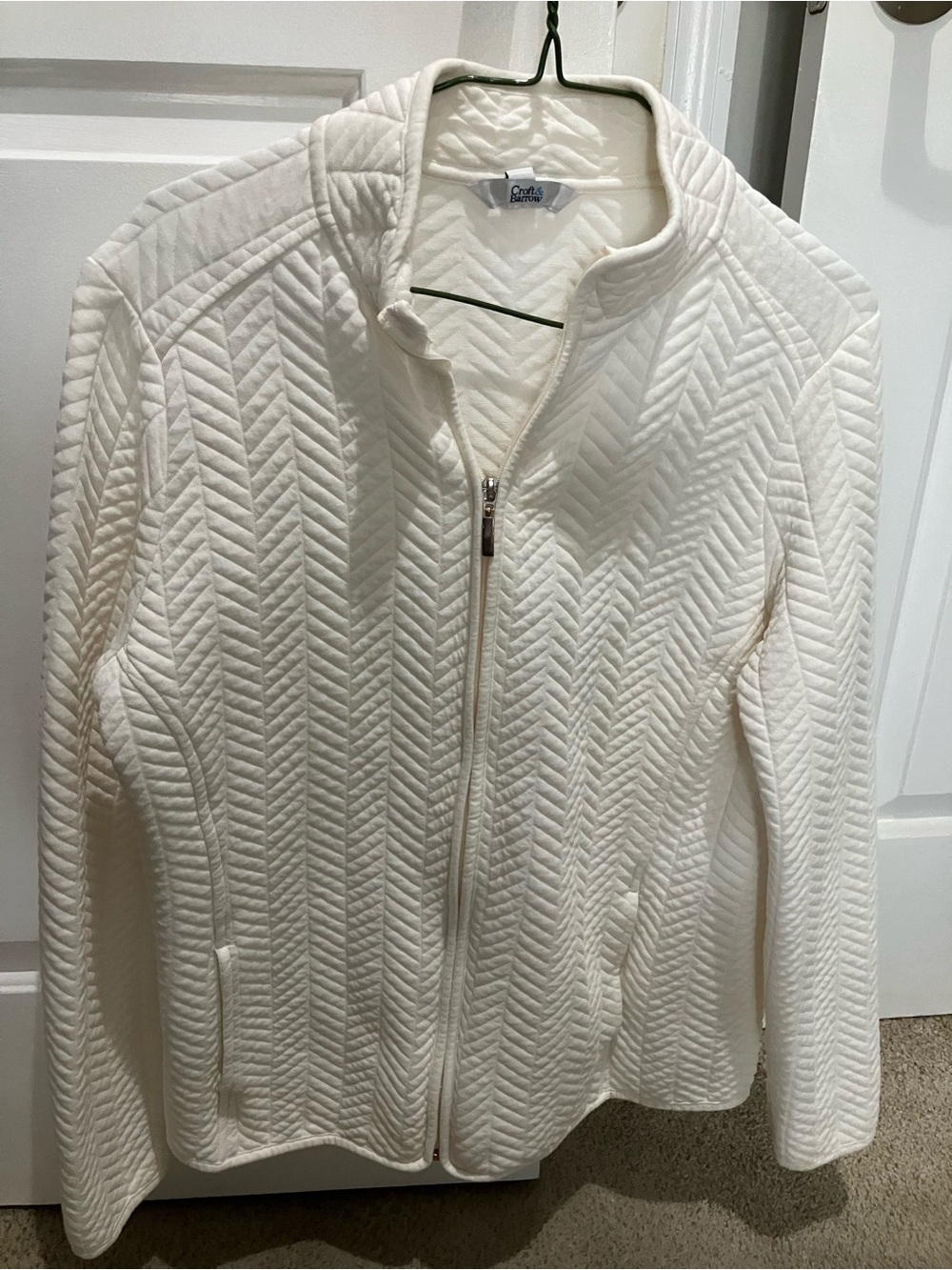 croft & barrow Off-White Quilted Chevron Zip Jacket